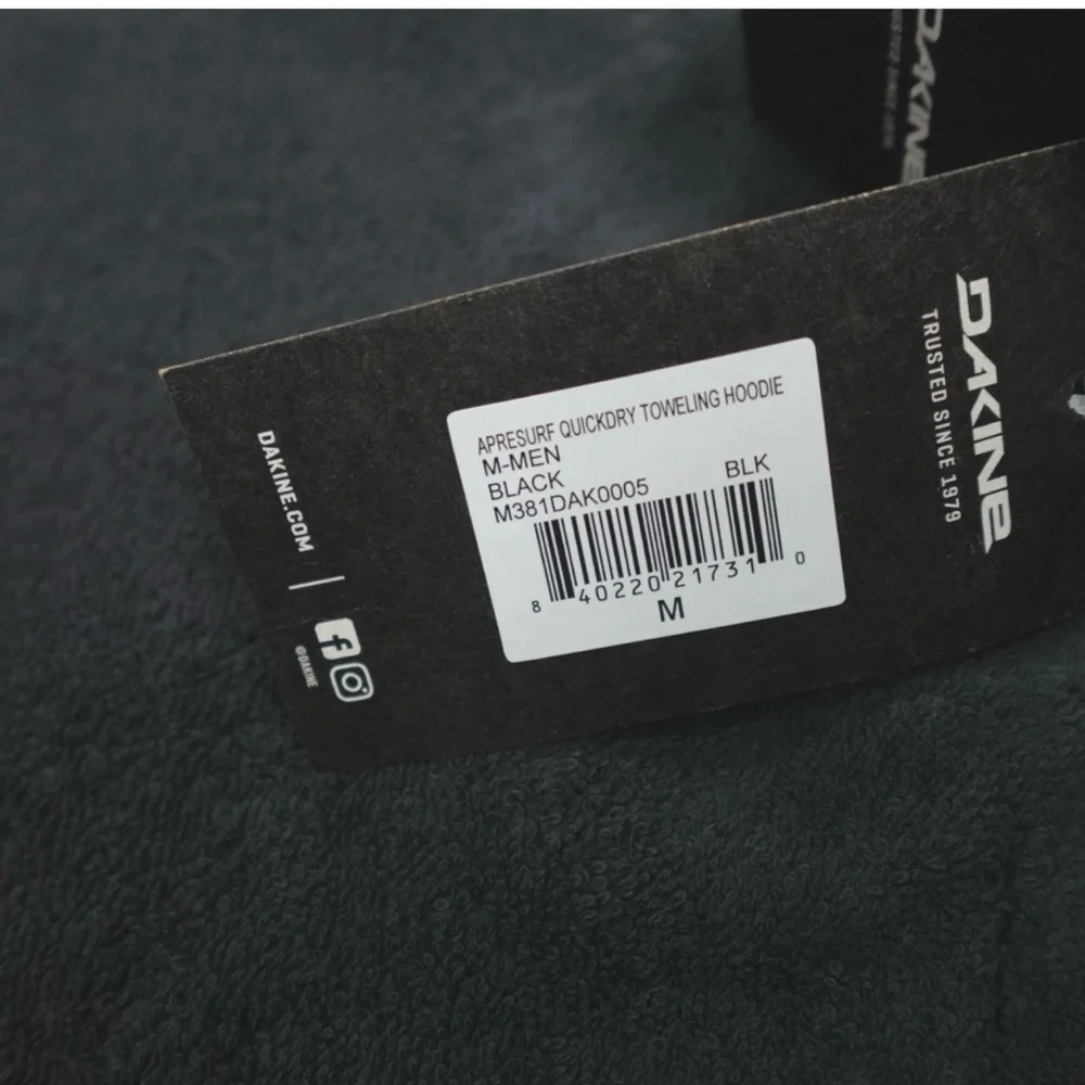 Dakine Apresurf Quick Dry Toweling Surf Hoodie Men's Size M Black Cotton, NWT - Picture 6 of 7